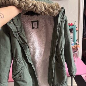 GAP Kids Green Parka with Faux Fur Lining
